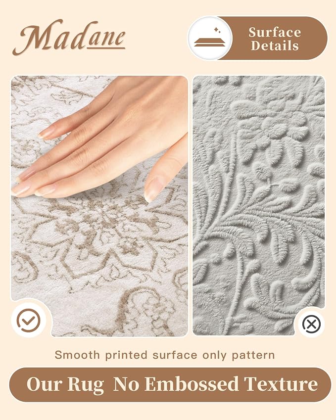 Madane Washable Round Rug 5ft for Living Room, Soft Ultra-Thin Non-Slip Vintage Floral Circle Area Rug, 5x5 Round Throw Carpet for Entryway Nursery Bedroom Kitchen Dining Room (Brown/Ivory, 5'Round)