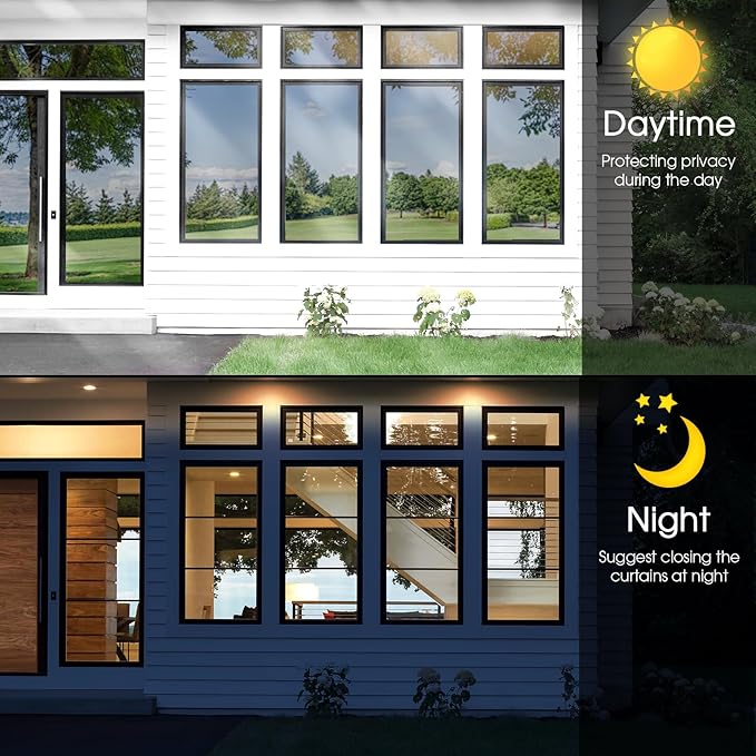 Viseeko Window Tint for Home Window Privacy Film See Out Not in Reflective One Way Window Film UV Sun Heat Blocking Window Film Static Cling for Home Office (Silver, 17.5 X 78.7 in)
