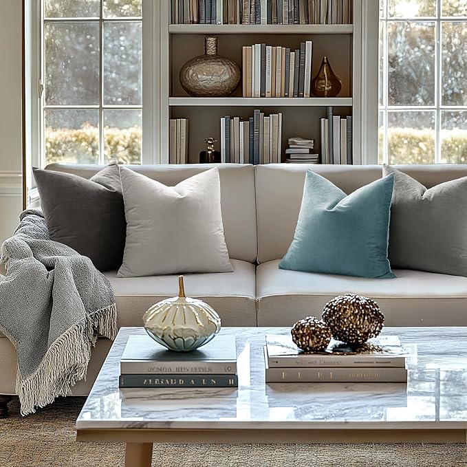 MIULEE 24x24 Inch Euro Sham Velvet Pillow Covers, Set of 2 Large Square Decorative Pillows -Grey Super Soft for King Bed, Sofa, Couch, Accent Chairs with Hidden Zipper