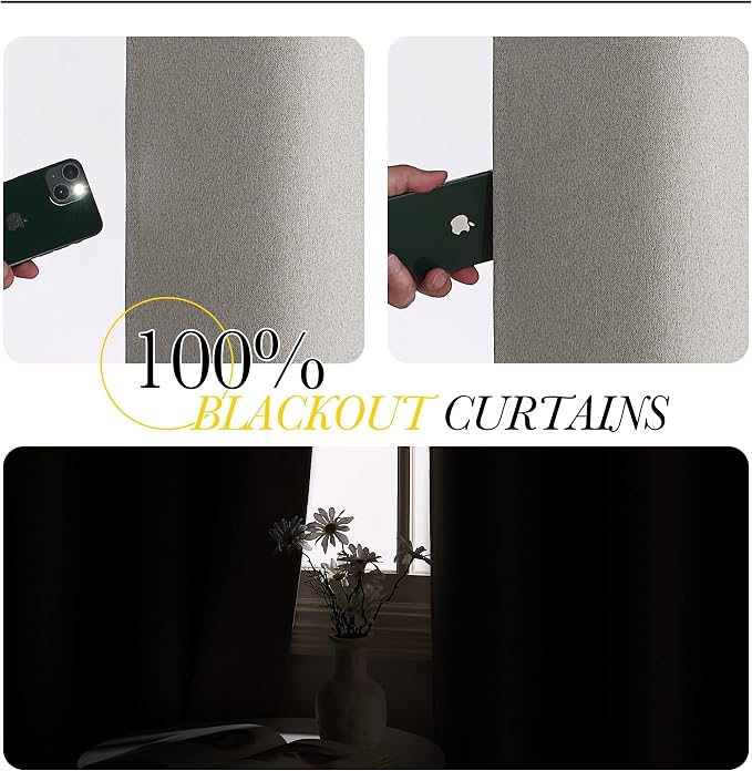 NICETOWN 100% Blackout Faux Linen Curtains for Living Room, 52" W, 2 PCs, Silver Grey, 96" Long Drapes Sweep The Floor Decorative Keep Privacy Panels for Living Room/Villa