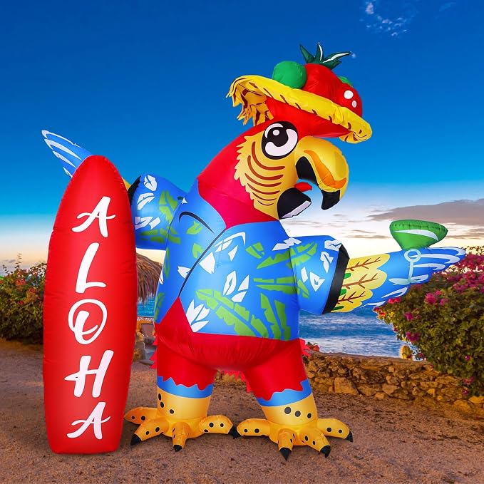 Leyndo 6.56x7.55ft Inflatable Parrot Decorations Tiki Inflatable Flying Parrot with LED Lights Aloha Jungle Animals Luau Hawaiian Tropical Party Decorations for Indoor Outdoor Birthday Beach