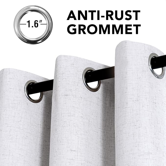 H.VERSAILTEX Linen Curtains 100% Blackout Curtains for Bedroom 90 inch Long Full Light Blocking Nature Linen Blended Window Curtains for Living Room Nickel Grommet (2 Panels, Heathered White)