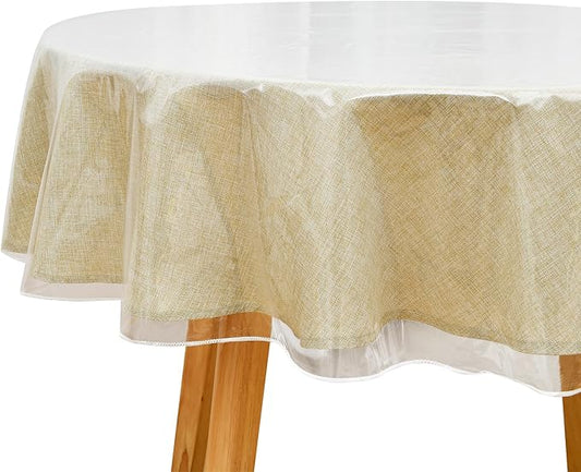 JIUZHEN 70" Round Clear Vinyl Tablecloth - 100% Waterproof & Oil Proof, Heavy Duty Plastic Table Cover Protector, Wipe Clean for Dining, Parties, Camping (70inch Round)