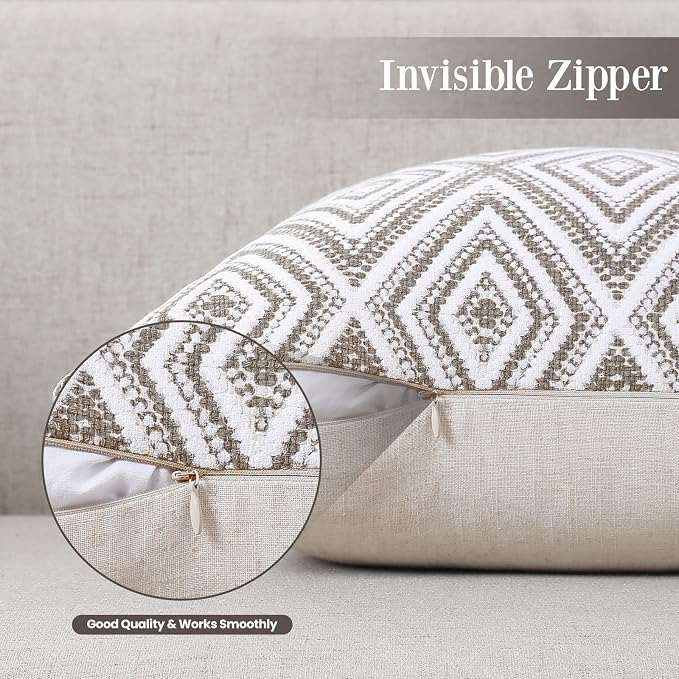 HPUK Throw Pillow Covers 20x20 Inch Set of 4, Linen Decorative Pillow Covers, Accent Cushion Covers for Couch Sofa Bed Bedroom Living Room Décor, Natural