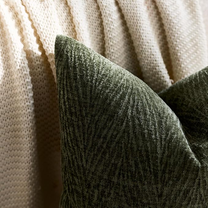 Summer Pillow Covers 12x20 Inch Set of 2, Soft Decorative Throw Pillow Covers with Leaves Texture, Hidden Zipper for Home Sofa Bed Couch (Olive Green, 12" x 20" (Pack of 2))
