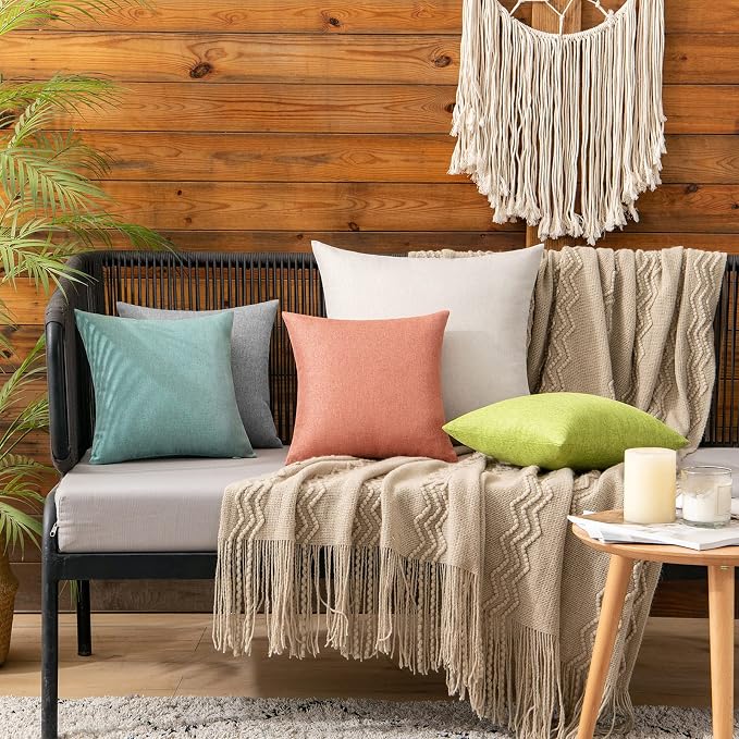 MIULEE Pack of 2 Decorative Outdoor Solid Waterproof Throw Pillow Covers Spring Faux Linen Garden Farmhouse Cushion Cases for Summer Patio Tent Balcony Couch Sofa 12x12 Inch Coral Red