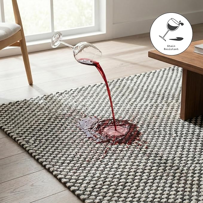 Fab Habitat Machine Washable Area Rug - Hand Woven, Stain Resistant, Pet Friendly - Premium Recycled Polyester Yarn - Rope - Bedroom, Living/Dining Room - Asbury - Charcoal & White - 8 x 10 ft