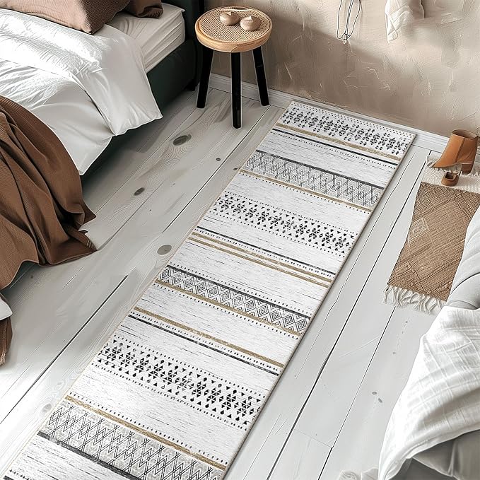 BESTSWEETIE 2x6 Area Rugs for Living Room Washable Moroccan Farmhouse Neutral Geometric Low Pile Non-Slip Soft Print Pattern Rug for Bedroom Kitchen Dining Room Entryway Black/Brown