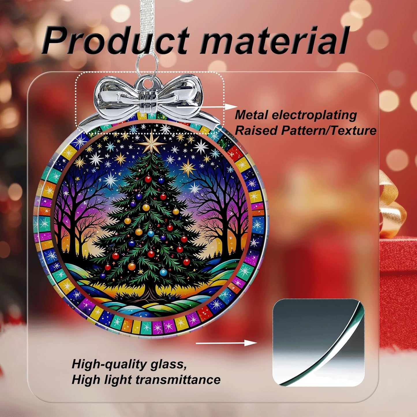 Starry Christmas Tree Stained Glass Christmas Ornament - Hanging Ornaments for Christmas Tree Decorations - Holiday Keepsake Present Exchange Idea