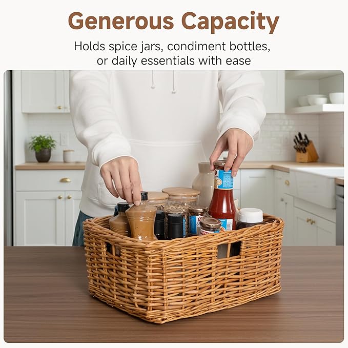 StorageWorks Pantry Baskets, Willow Storage Baskets for Organizing, Shelves, Pantry Organizers and Storage, Brown, 15"L x 11"W x 6 ¾"H