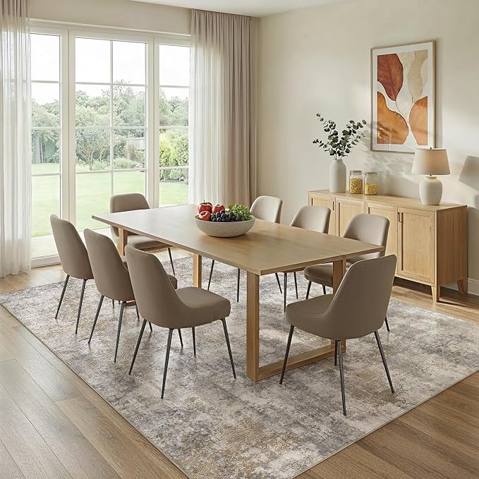 WITSHOCK Area Rugs 5x7 Living Room Rug - Washable Neutral Soft Low Pile Non-Slip Modern Abstract Thin Large Indoor Carpet for Bedroom Dining Room Nursery Office - Light Brown Grey