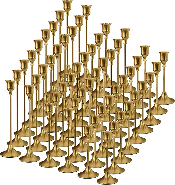 NLBTW Brass Gpld Taper Candle Holders Bulk | Set of 54 Vintage Candle Sticks Holder Decor Home Decor Centerpieces for Table Festive Wedding Decorations