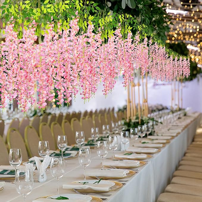 Alotiki Wisteria Hanging Flowers,Fake Hanging Flowers,Wisteria artificiales Garland for Home Wedding Arch Floral Party Garden Ceremony Outdoor Decor,3.6 feet Long(25,Pink)