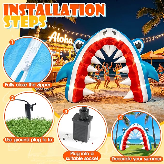 13FT Giant Shark Inflatable Arch Summer Decor for Pool Beach | Waterproof Shark Blow Up with Built-in 6 LED Lights and 1 Blower for Outdoor Luau Shark Birthday Party Yard Lawn Decoration