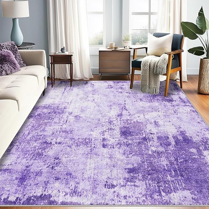 RELEANY Washable Area Rugs 7'x9' Non-Slip Modern Abstract Soft for Living Room Entryway Bedroom Kitchen, Print Pattern, Purple Gray Pink White