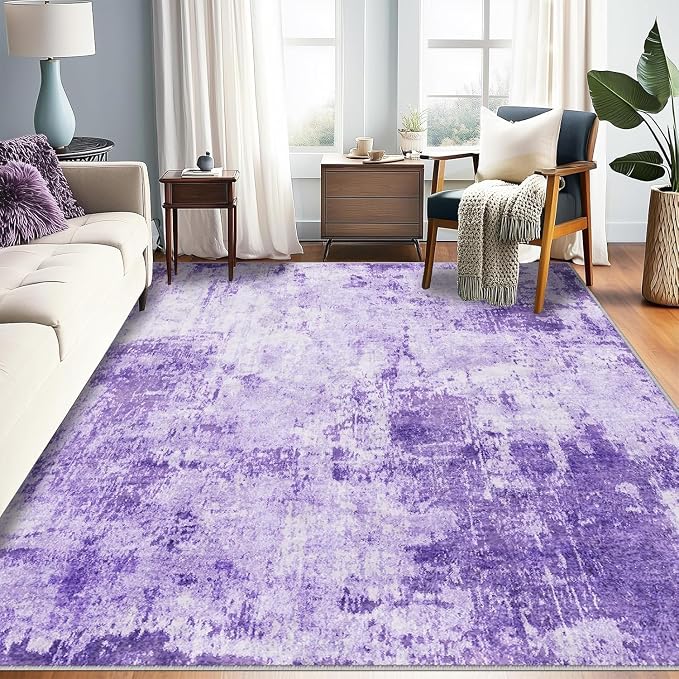 RELEANY Washable Area Rugs 6'x8' Non-Slip Modern Abstract Soft for Living Room Entryway Bedroom Kitchen, Print Pattern, Purple Gray Pink White