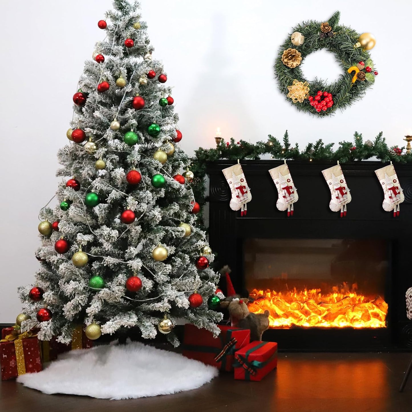 24 Inch Faux Fur Christmas Tree Skirt Soft Snow White Plush Tree Mat Christmas Decorations Fluffy Tree Skirts Xmas Holiday Party Indoor Decorations