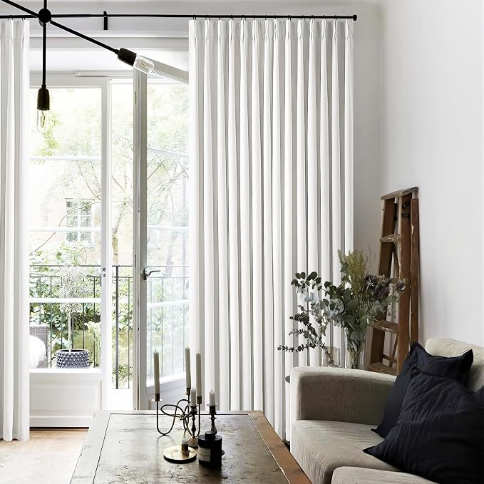 Extra Long 100% Blackout Linen Curtains 120 Inches Long for Living Room Bedroom Large Window Pinch Pleated with Hooks Rings Back Tab Thermal Insulated Light Blocking Boho Track Curtains Birch Ivory