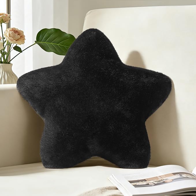 Star Shaped Pillow 15.4" Soft Black Decorative Throw Pillows for Bed Couch | Soft Plush Back Cushions, Cuddling Pillows, Aesthetic Room Decor for Bedroom Living Room, Gift for Kids Boys Girls Teens