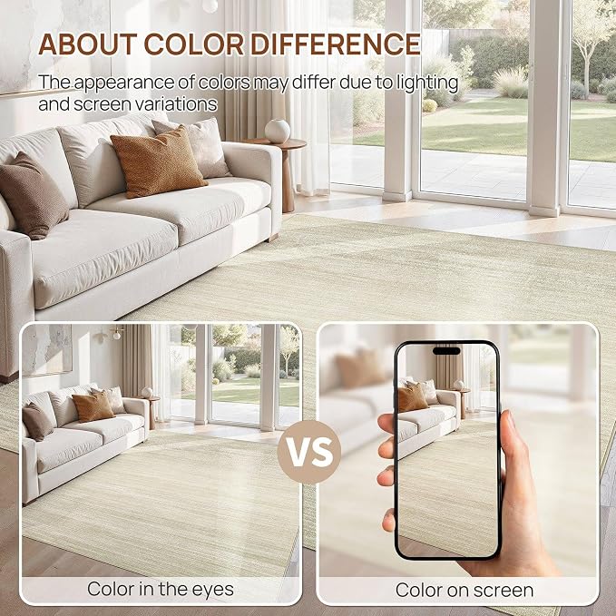 UERMEI 8x10 Washable Area Rug - Neutral Modern Abstract Living Room Rugs, Non-Slip Soft Large Indoor Floor Carpet for Bedroom Home Office & Under Dining Table Decor, Brown/Beige