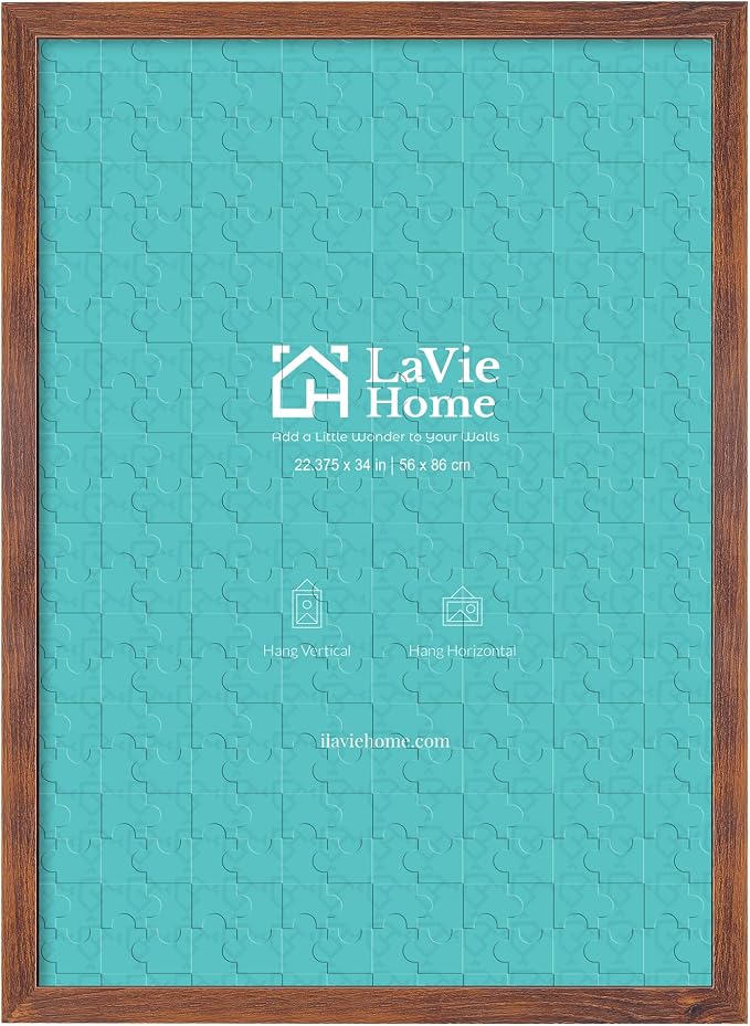 LaVie Home 22.375x34 Picture Frame Brown Puzzle Frame, Display Pictures, Puzzle 22.375x34 Without Mat, Stable Frame and Polished Plexiglass, Horizontal and Vertical Format of The Walls