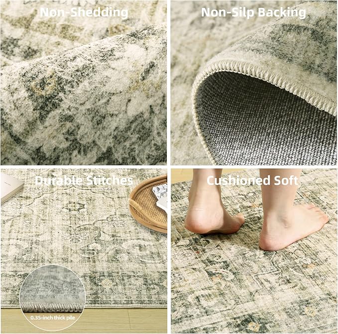 Washable Runner Rug Non Slip: 2'6"x8' Kitchen Rug Runners Non Slip Low Pile Soft Faux Wool Boho Floor Rug Non Shedding Carpet Runners for Hallways Entryway Bedroom Bedside Living Room Farmhouse Indoor