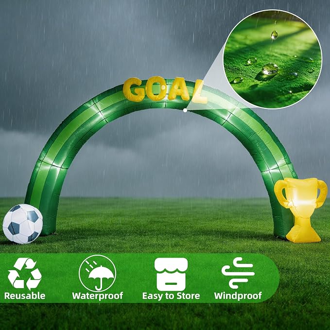 14FT Giant Soccer Inflatable Arch 2026 World Soccer Blow up Decorations with Trophy & Built-in 7 LED Lights for Soccer Field Club Team Community Competition Party ，Outdoor Yard Garden Lawn Decor