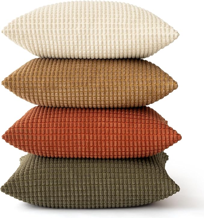 MIULEE Farmhouse Decorative Pillow Covers 20x20 Inch Set of 4 Brown Green | Modern Natural Rustic Throw Pillows Neutral Warm Soft Corduroy Couch Pillowcases Home Decor for Sofa Living Room Bed