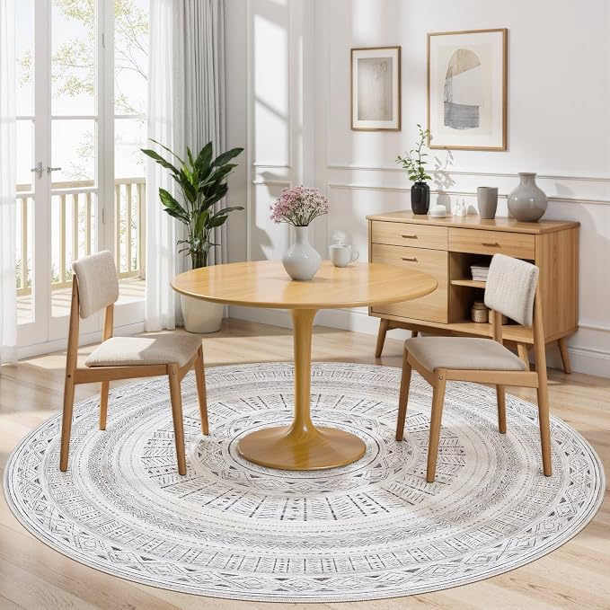 cotiled 6x6 Round Area Rugs Living Room Rug: Washable Boho Rugs with Non Slip Backing Large Soft Indoor Stain Resistant Carpet for Bedroom Farmhouse Dining Room Lightweight Home Decor Dark Grey