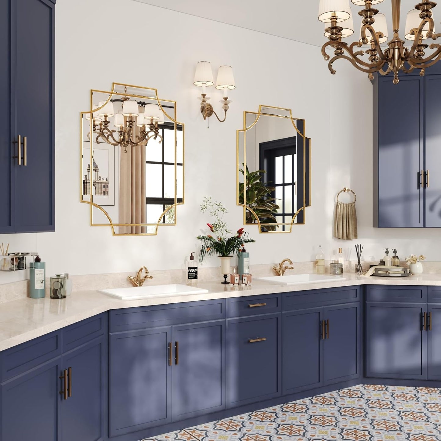 Kelly Miller Large Gold Decorative Mirror for Wall, 30"x40" Gold Bathroom Mirror Vanity Wall Mirror Rectangle Mirror Beveled for Master Bath Half Bath Living Room Bedroom Farmhouse Fireplace Hallway