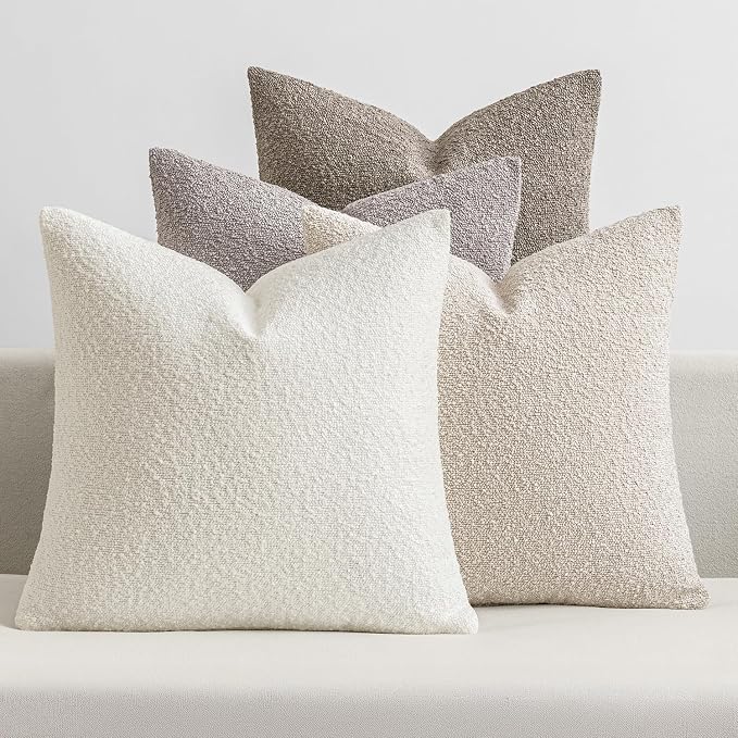 MIULEE Pack of 4 Decorative Textured Boucle Throw Pillow Covers | 20x20 Inch Neutral Accent Pillow Cases Soft Couch Cushion Covers for Modern Farmhouse Boho Sofa Bed Livingroom Home Decor