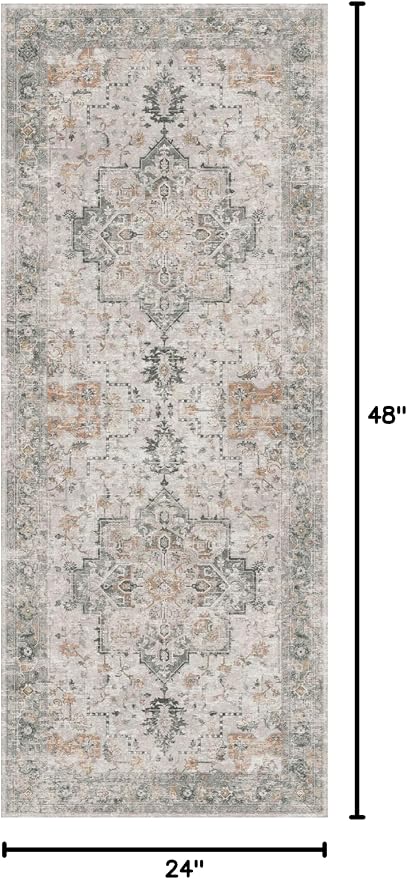 GENIMO Runner Rug 2x4, Non Slip Hallway Runner Rugs, Low Pile Lightweight Machine Washable Vintage Rug for Hallway, Entryway, Bedroom, Kitchen and Corridor,Light Taupe Brown