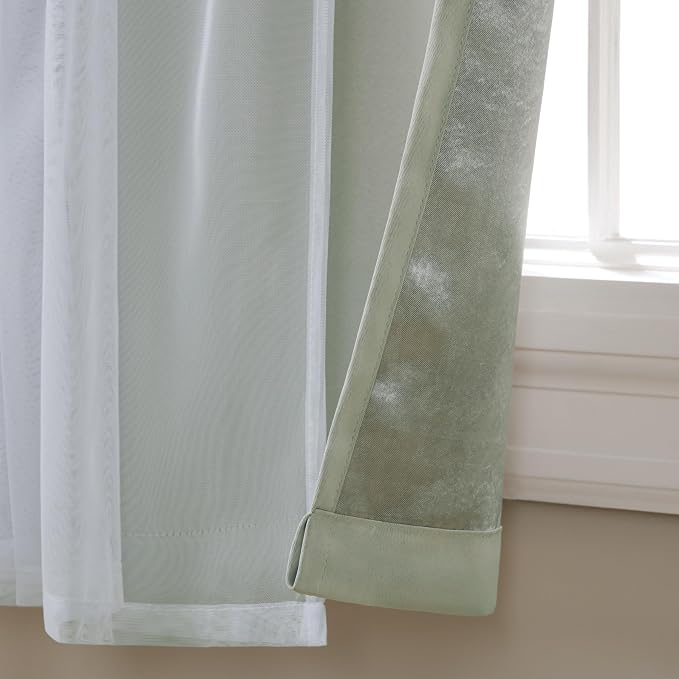 TOWN & COUNTRY LUXE Talia Double Layer Indoor Curtains, Sheer and Room Darkening Blackout, Grommet Top, Energy Efficient, 2-Pack Set, 52"x120", Soft Grey