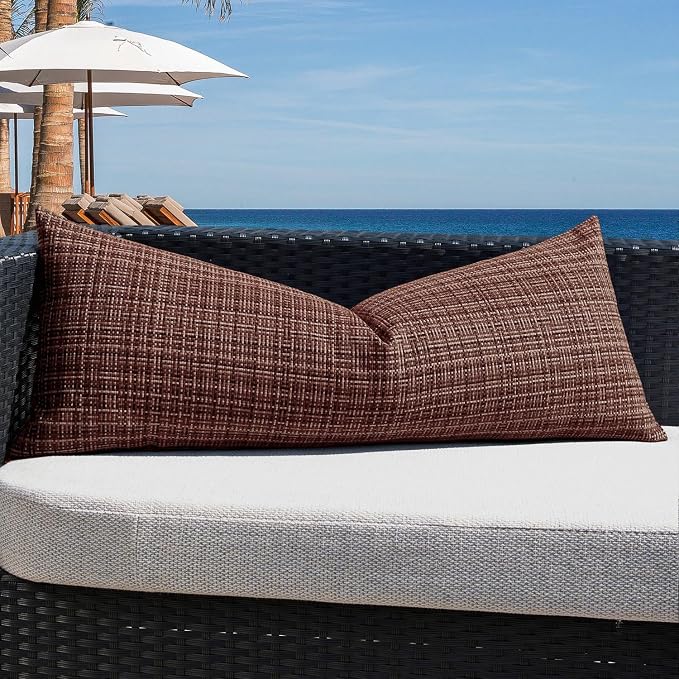 Kevin Textile Outdoor Waterproof Throw Pillow Covers 14x36 Inch Pack of 1 Woven Faux Linen Decorative Water Resistant Long Body Lumbar Cushion Covers for Tent Patio Garden Couch Sofa Coffee
