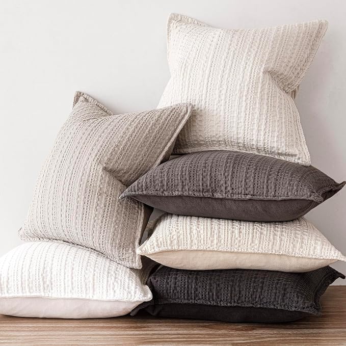 Foindtower Set of 2 Decorative Cotton Waffle Weave Throw Pillow Covers Euro Shams Cushion Covers Accent European Pillowcase for Bed Couch Sofa Bedroom Living Room Home Decor 18×18 Inch Tan Beige