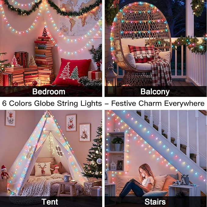 suddus 76ft Connectable Globe String Lights Plug in Remote Pastel Color | 200 Led Pastel Fairy Lights With Timer 8 Mode, String Lights for Bedroom,Dorm, Classroom, Party, Indoor,Outdoor Decor