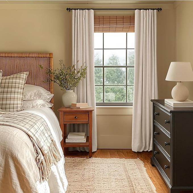 INOVADAY 100% Blackout Curtains for Bedroom, Black Out Curtains 102 Inch Long, Clip Rings Linen Blackout Drapes, Thermal Insulated Room Darkening for Living Room, 2 Panels - Oatmeal,W50xL102