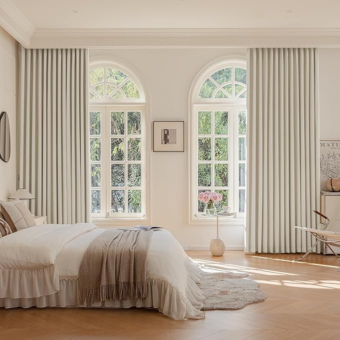 Pinch Pleated Curtains 95 Inch Long 100% Blackout Thermal Insulated Natural Linen Pinch Pleat Viral Drapes with Hooks Rings 2 Panel Sets Back Tab Window Curtains, 40" Wx95 L