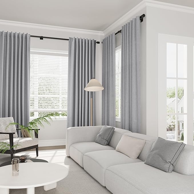 Joywell 100% Blackout Linen Curtains 80 Inches Long for Bedroom Black Out Curtain 2 Panel Set Rod Pocket Back Tab Room Darkening Drapes for Dining Room Office Window 52 x 80,Light Gray