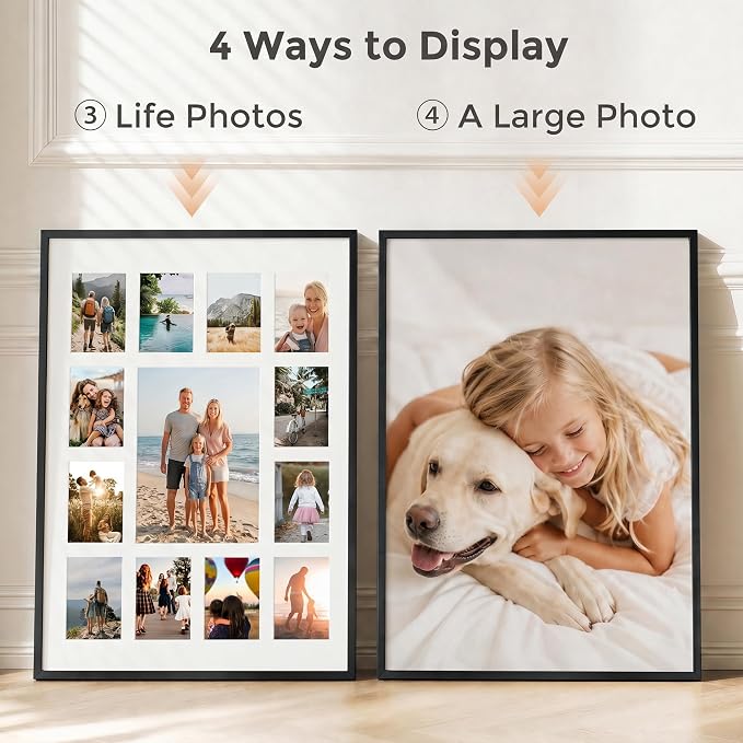 12x16 School Picture Frame K-12, Collage Frame for School Years, Black | Sleek Black K-12 Frame with 13 Openings: One 5x7 & Twelve 2.5x3.5 for Pre-K to 12th Grade | Wall Kit Included