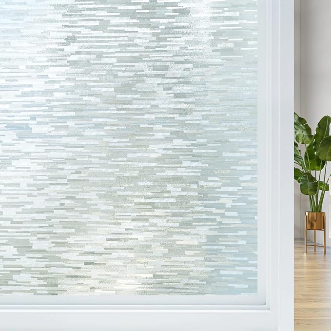 Haton Window Privacy Film, Frosted Glass Film, Sun Blocking Static Cling for Bathroom & Office, Heat Control Anti Glare Removable, UV Rejection Non-Adhesive Covering for Home, 17.5" x 157.4"