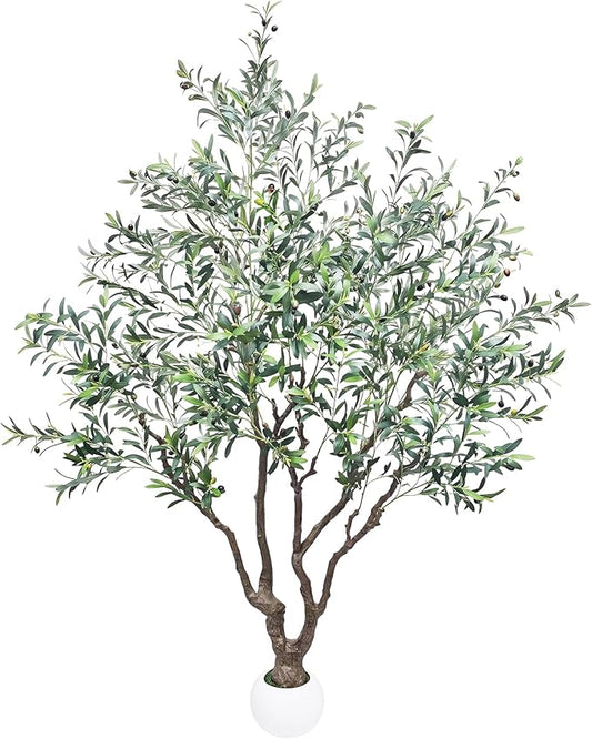 Caxchiling Large Artificial Olive Tree 8FT, Fake Tree for Indoor Outdoor, Lifelike Tall Floor Plants with Heavy Trunk and Ball-Shaped Pot, Home Office Decor for Living Room Bedroom Doorway Hallway