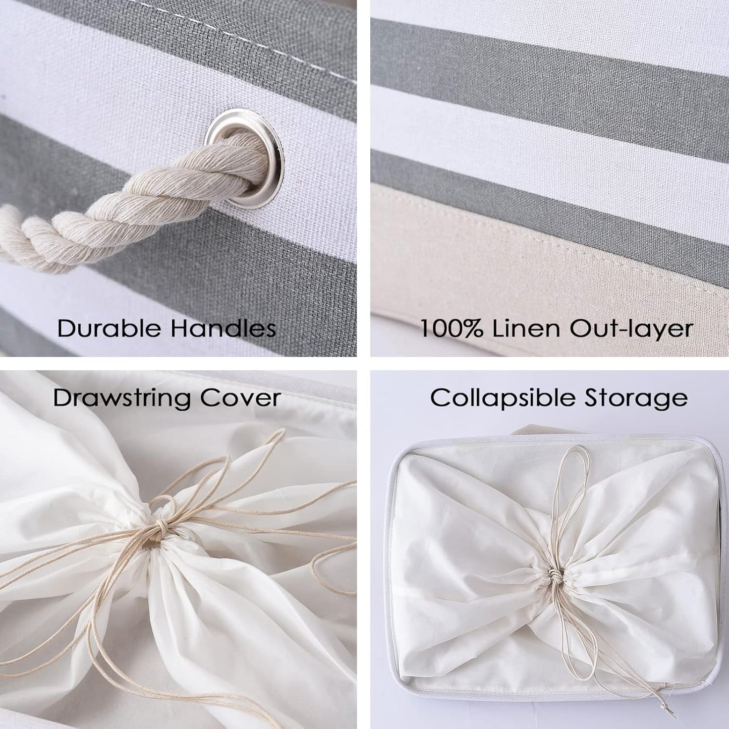 TheWarmHome Jumbo Storage Bins Baskets, Sturdy Fabric Organizing Basket W/Handles, Decorative Foldable Storage Baskets for Shelves Closet Nursery Toy (Grey&White Stripes 3 Pack, 20.5Lx15.7Wx13.8H in)