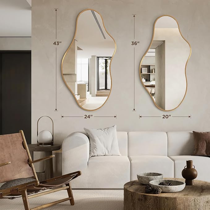 Bathroom Mirror for Over Sink-Gold Room Decor Wall Mirror 20"x 36" | Irregular Wall Mirror - Asymmetrical Abstract Mirror Unique for Bedroom, Living Room, Cloakroom, Entryway