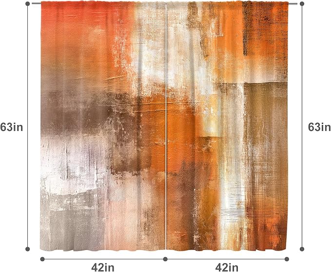 MESHELLY Burnt Orange Curtains 42W x 63H Inch Rod Pocket Abstract Rustic Rust Brown Art Painting Modern Vintage Retro Orange Grey Ombre Oil Print Living Room Bedroom Window Drapes Fabric 2 Panel