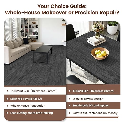 Peel and Stick Floor Tile-Wood Vinyl Flooring Roll Waterproof for Kitchen and Bathroom-15.8" x 118.1" Self Adhesive Laminate Flooring Stickers Cover 12.9 sq.ft