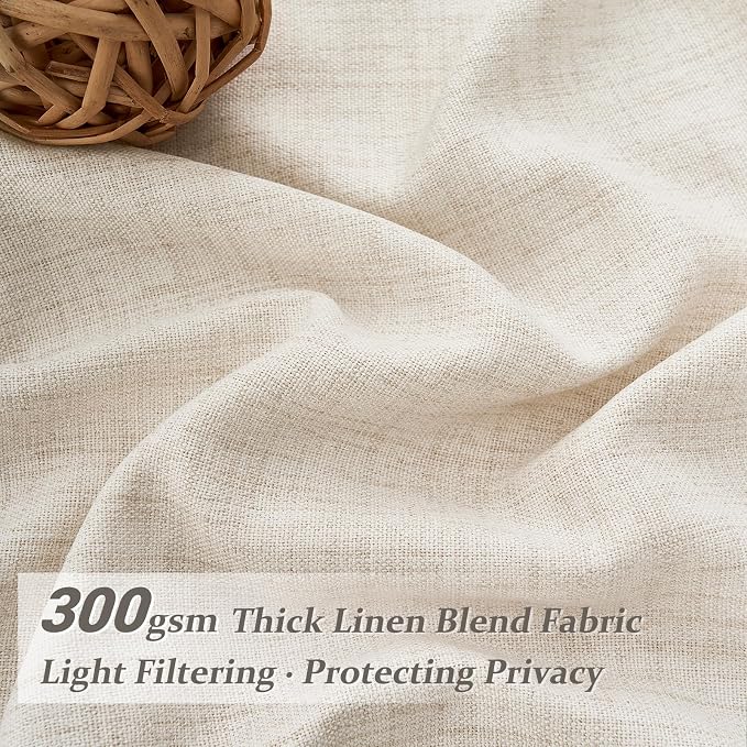 Extra Wide Pinch Pleat Thick Linen Sheer Curtains 96 Inches Long for Living Room, Cream Beige Viral Bedroom Curtain 2 Panels Set Light Filtering Farmhouse Window Drape Privacy Ceiling Track 70"W x96"L