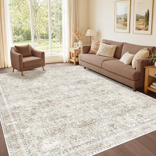 Sasttie 5x7 Area Rugs, Ultra-Soft Washable Rug, Low Pile Foldable Thin Carpets with Non-Slip Backing, Skin-Friendly Stain Resistant Carpet for Living Room, Bedroom, Kitchen, Dorm, 5x7, Beige