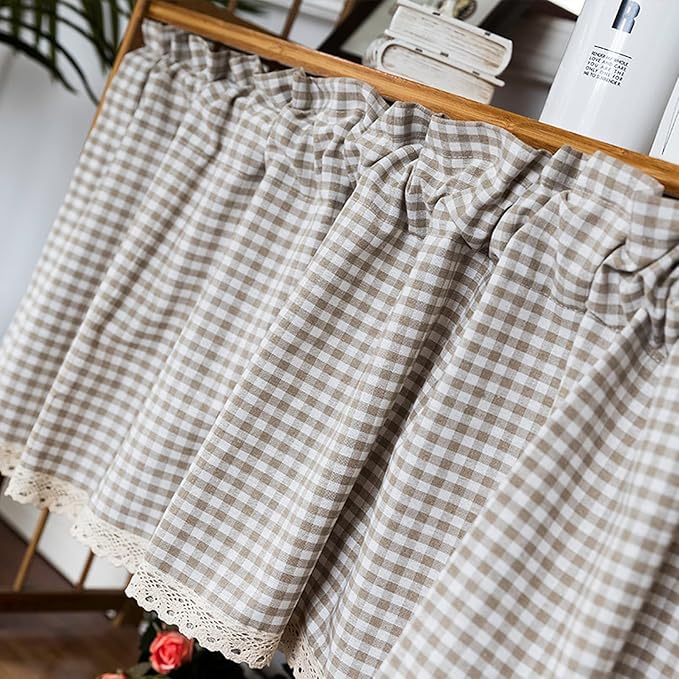 Tier Curtains Linen Textured Short Kitchen Tiers Long Sheer Cafe Curtains Bathmroom Curtain Panels Rod Pocket Small Half Window Treatment 1 Panels (Size : W 150cm*H 60cm)