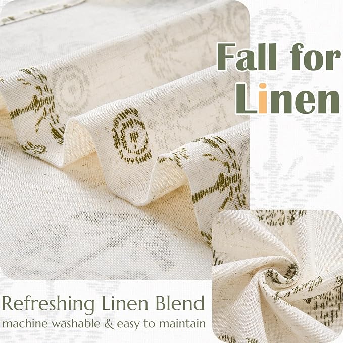 jinchan Linen Kitchen Curtains 24 Inch Floral Tier Curtains Farmhouse Cottage Core Flax Cafe Rod Pocket Country Small Window Drapes for Laundry Room Bathroom RV 2 Panels Sage Green on Beige